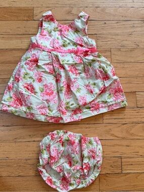 Janie and Jack‎ Baby Girl Floral Dress and Diaper Cover Set 12-18 Months Pink